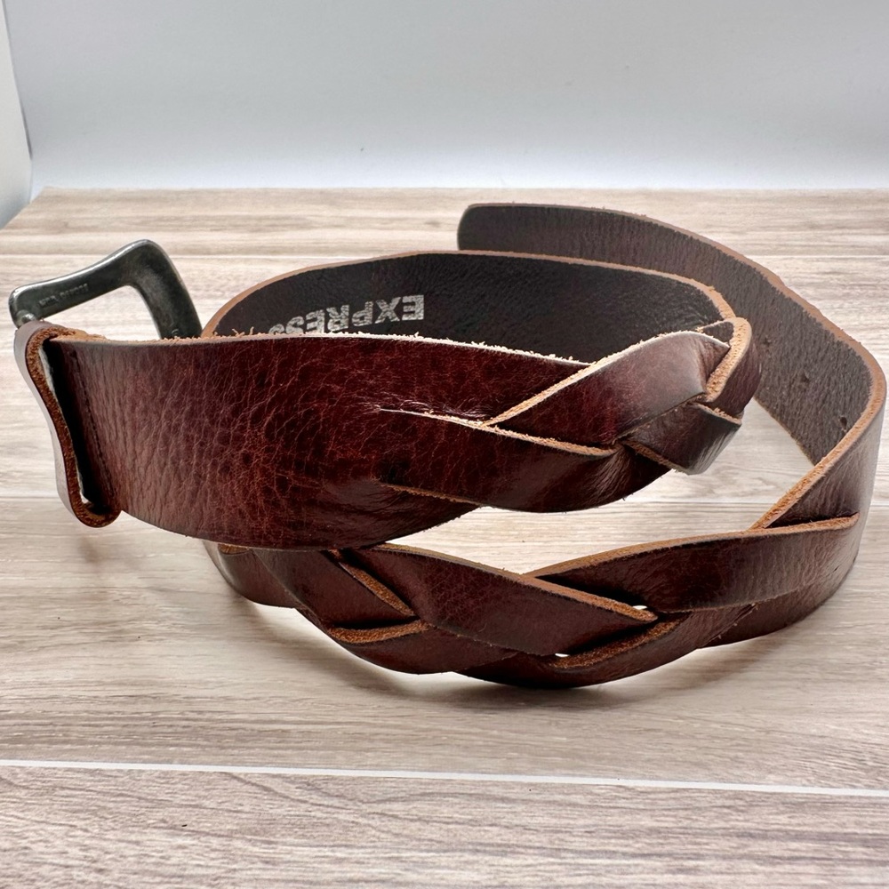 Express Women’s Chic Braided Brown Italian Leather Belt Made in England | Size S